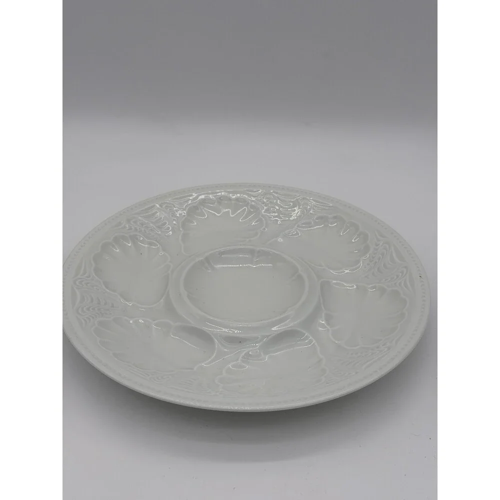 Antique Tharaud limoges france oyster platter White Glossy 10.5” Porcelain